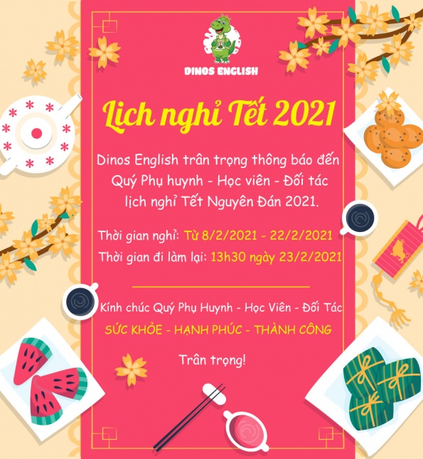 DINOS ENGLISH THÔNG BÁO LỊCH NGHỈ TẾT 2021